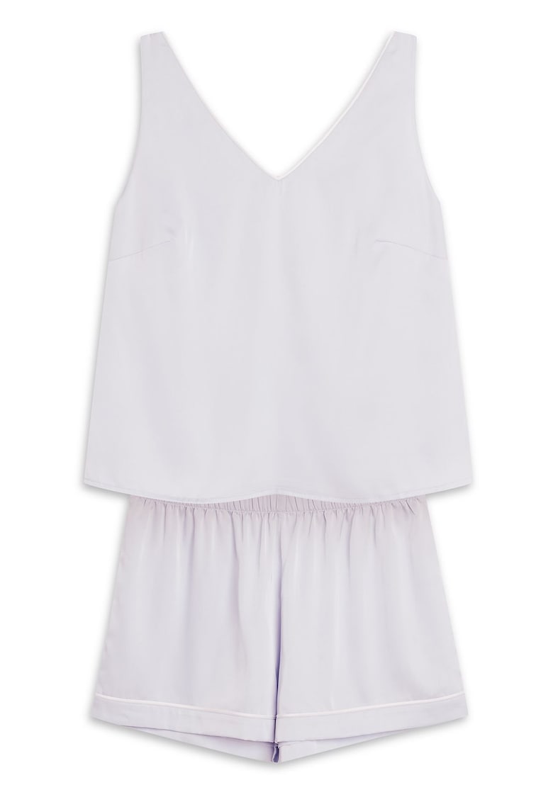 Pijama dama  Ryann - albastru deschis - satin - set cu pantaloni scurti -