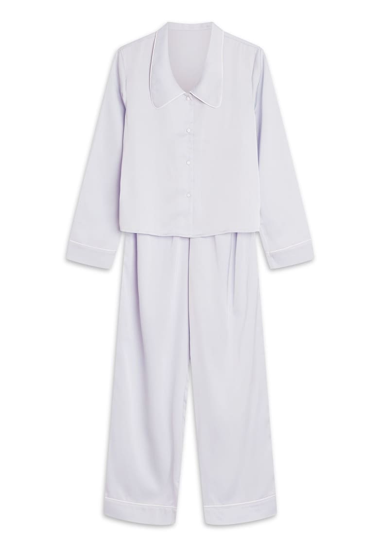 Pijama dama  Ryann - satin - albastru deschis - maneca lunga - pantaloni lungi