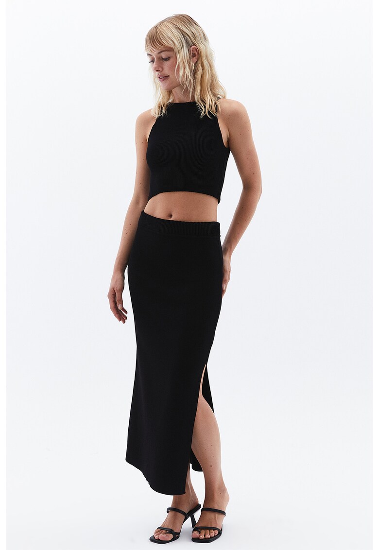Fusta midi cu slit lateral - Negru