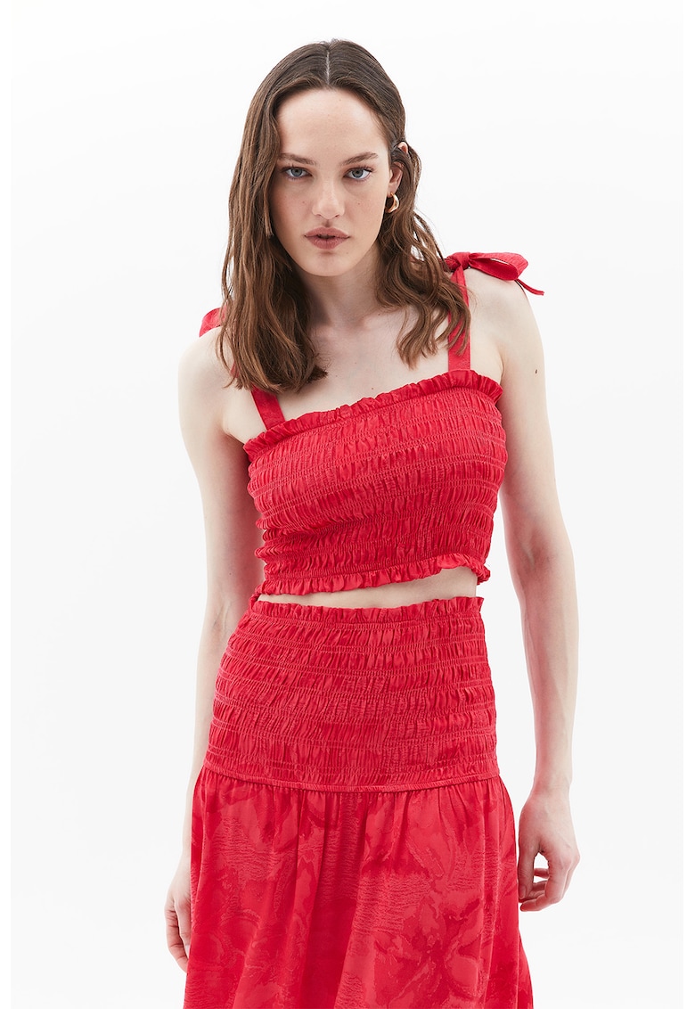 Top elastic cu decolteu patrat - Rosu vermillion