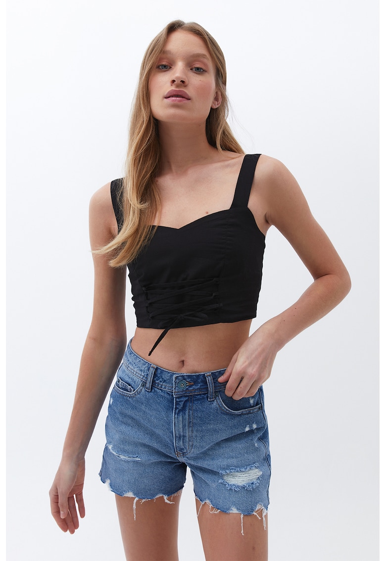 Top crop cu snururi frontale