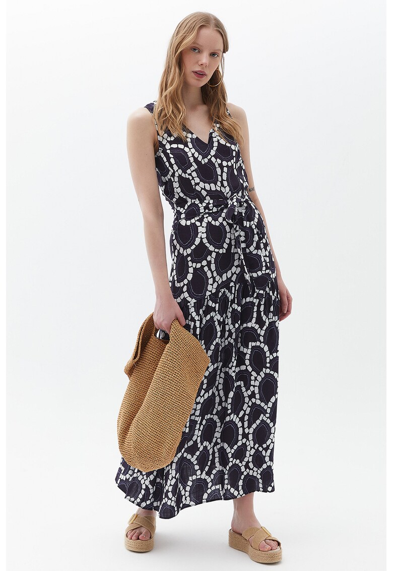 Rochie cu model si cordon - Alb/Negru