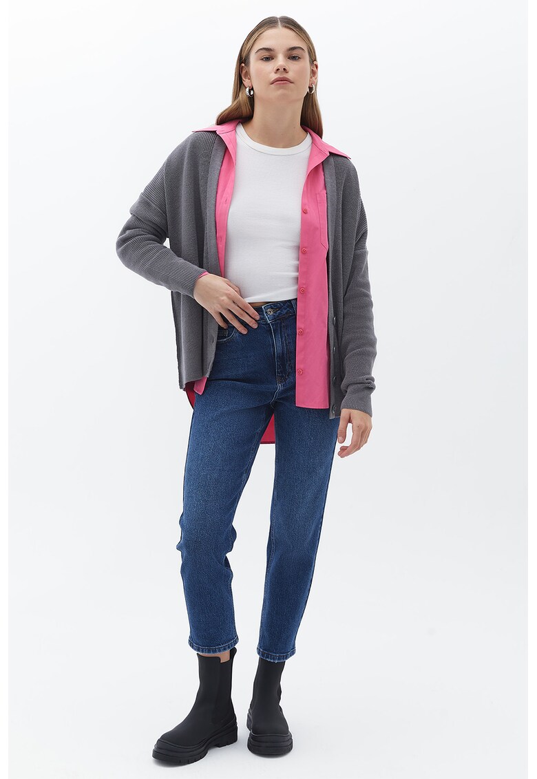 Blugi crop cu talie inalta - Bleumarin