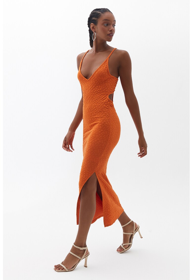 Rochie bodycon texturata - Portocaliu stins
