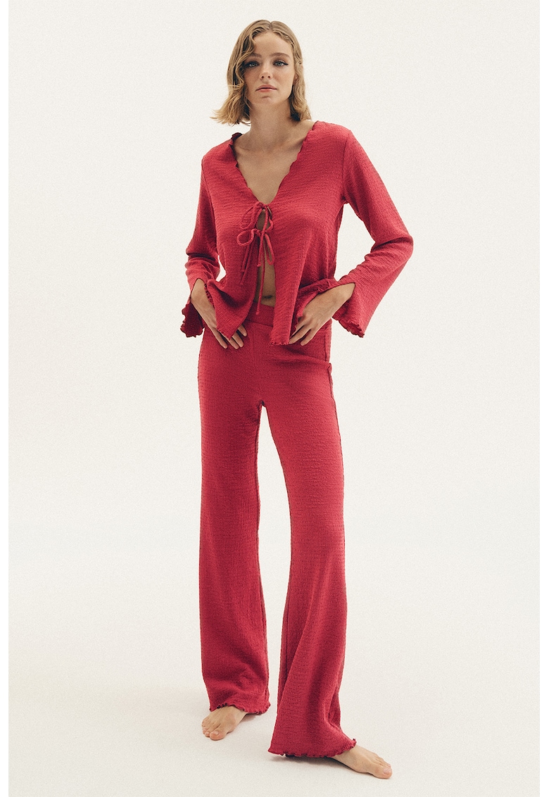 Pantaloni evazati cu talie inalta - Visiniu