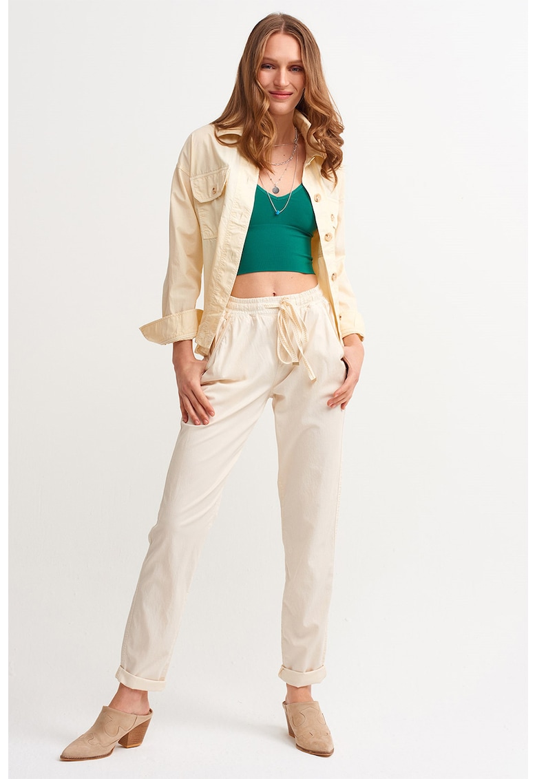 Pantaloni conici cu talie inalta - Crem