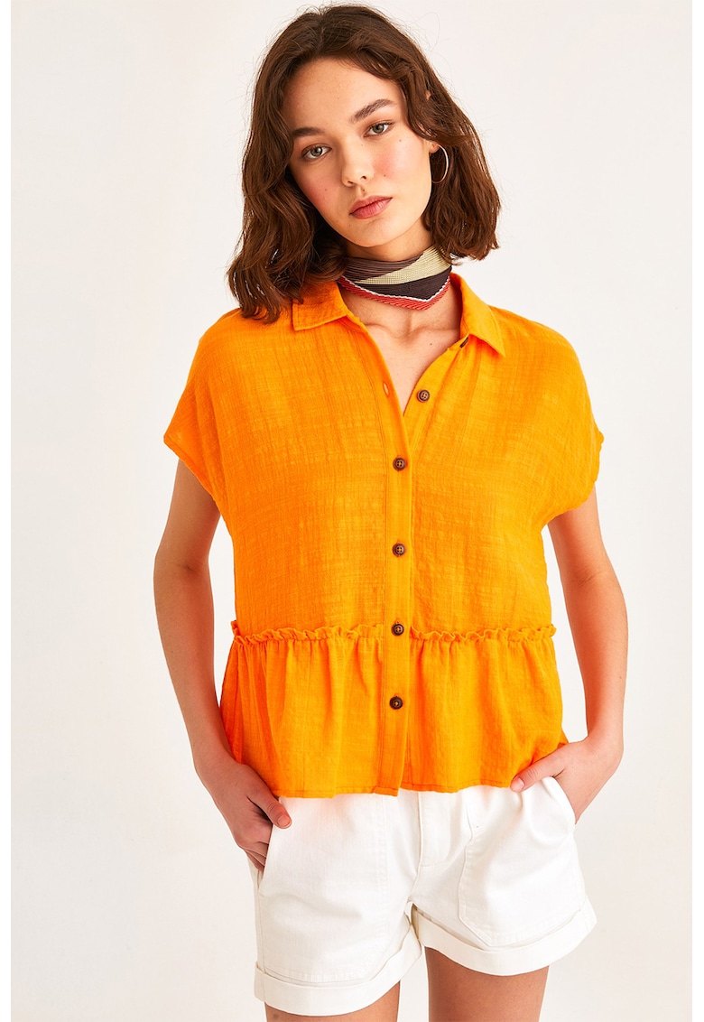 Camasa uni cu peplum - Portocaliu mandarina