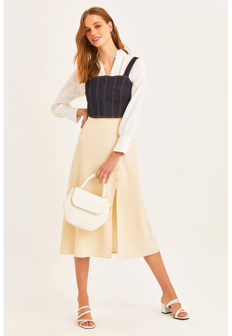 Fusta midi din amestec de lyocell