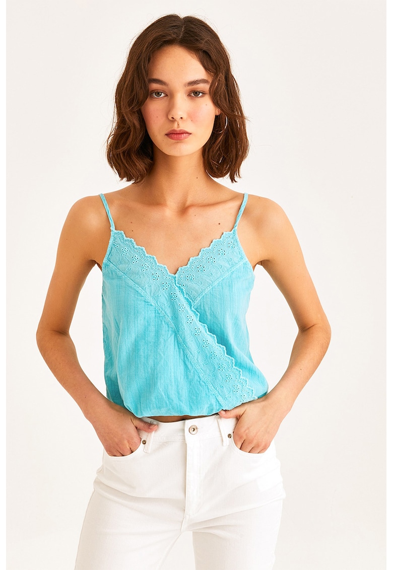 Top de bumbac cu broderie Sangallo