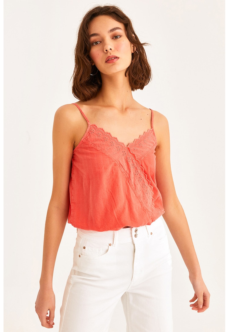 Top de bumbac cu broderie Sangallo