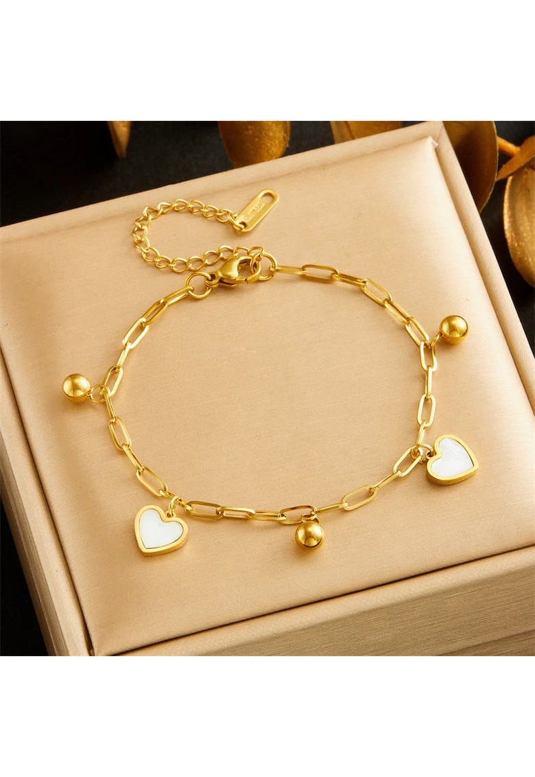 Bratara aurie - din otel inoxidabil - suflata cu aur 18k - cu zale si inimioare - Jackline C5 Bratara aurie - din otel inoxidabil - suflata cu aur 18k - cu zale si inimioare - Jackline C5