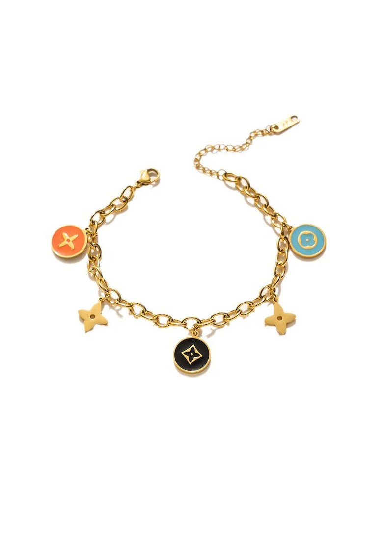 Bratara aurie - din otel inoxidabil - suflata cu aur 18k - cu zale si piese colorate diverse - Jade C5