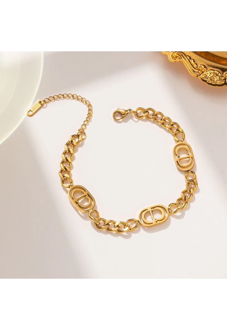 Bratara aurie - din otel inoxidabil - suflata cu aur 18k - cu zale imbinate - Jalma C5