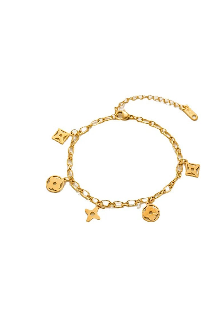 Bratara aurie - din otel inoxidabil - suflata cu aur 18k - cu zale si piese diverse - Janeke C5