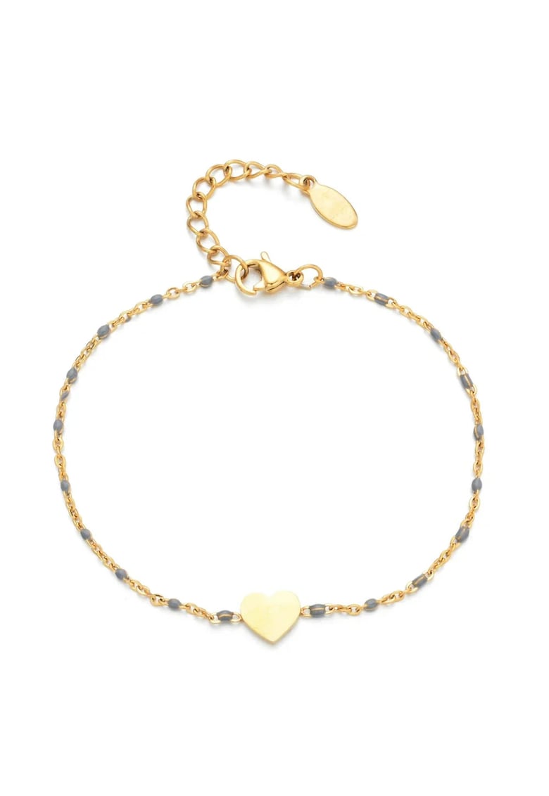 Bratara aurie - din otel inoxidabil - suflata cu aur 18k - cu bobite gri si inimioara - Janeth C5