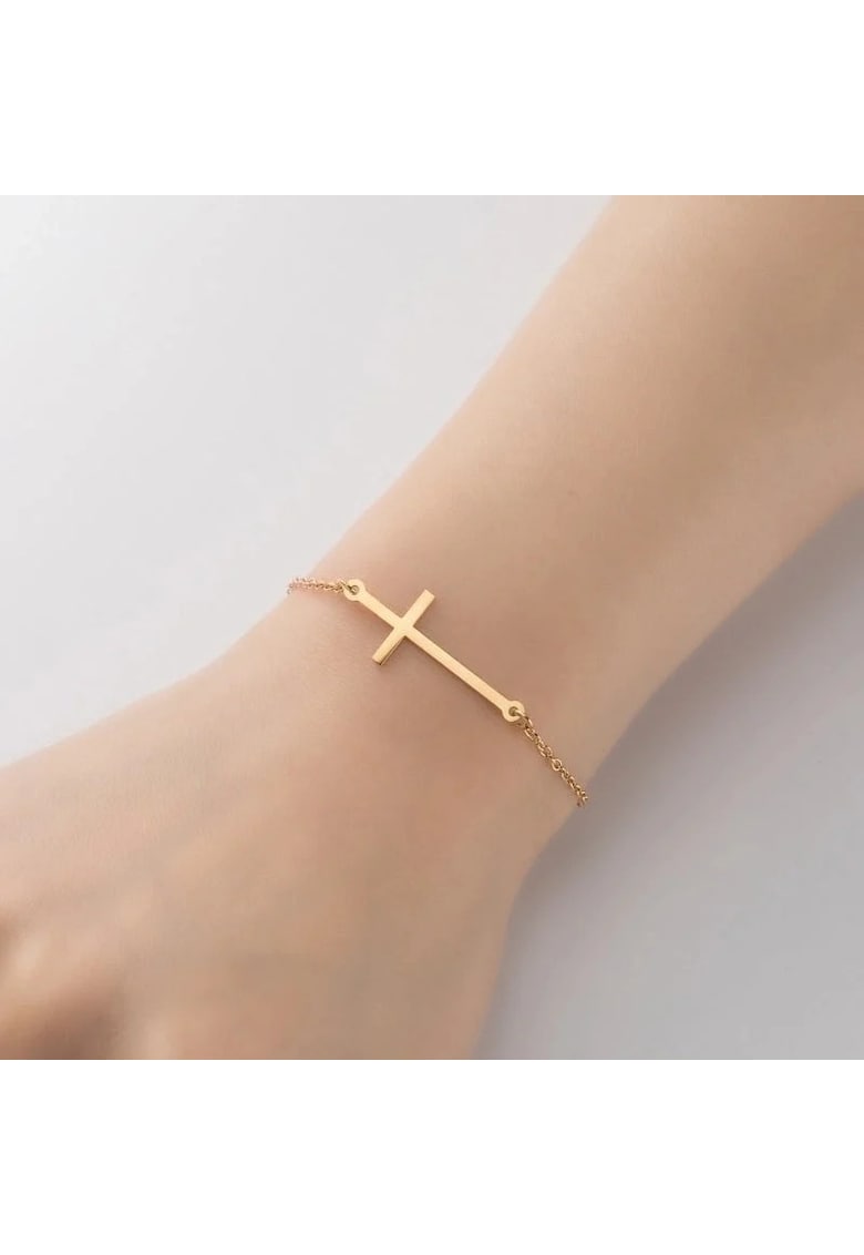 Bratara aurie - din otel inoxidabil - suflata cu aur 18k - cu cruciulita - Jarleif C6