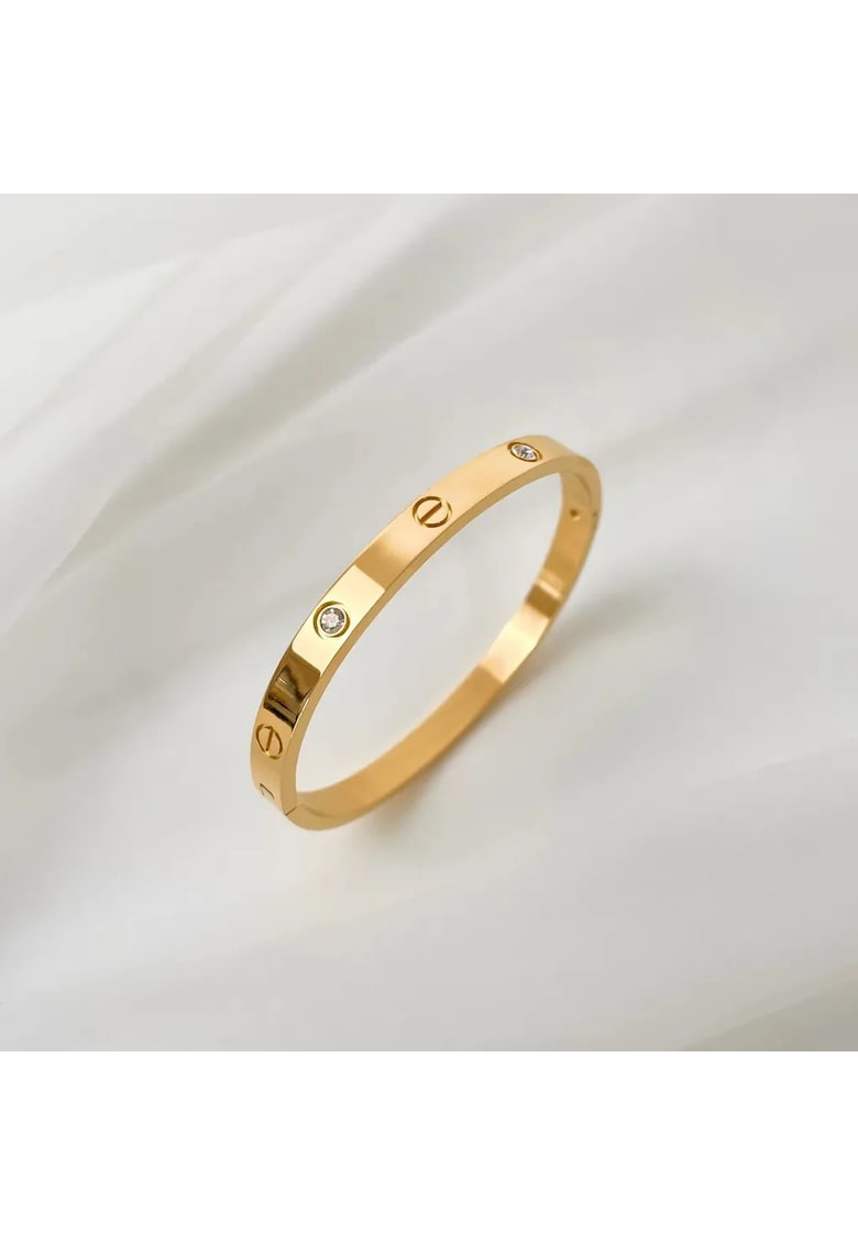 Bratara aurie - din otel inoxidabil - suflata cu aur 18k - tip bangle - cu pietre din zirconiu - Jannah C6 Bratara aurie - din otel inoxidabil - suflata cu aur 18k - tip bangle - cu pietre din zirconiu - Jannah C6