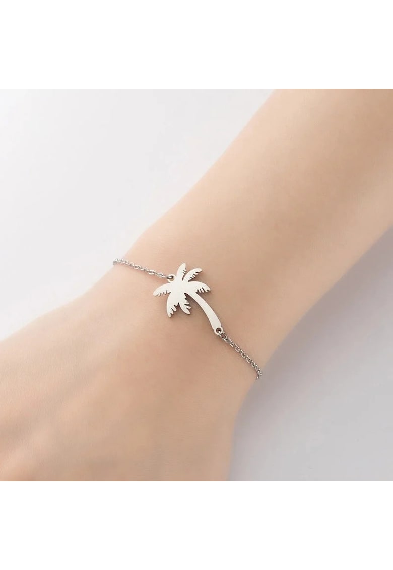 Bratara argintie - din otel inoxidabil - suflata cu aur 18k - cu palmier - Jasmin C6 Bratara argintie - din otel inoxidabil - suflata cu aur 18k - cu palmier - Jasmin C6