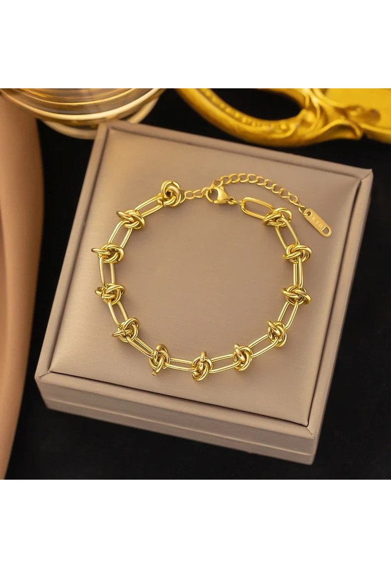 Bratara aurie - din otel inoxidabil - suflata cu aur 18k - cu noduri imbinate - Jeffrey C6