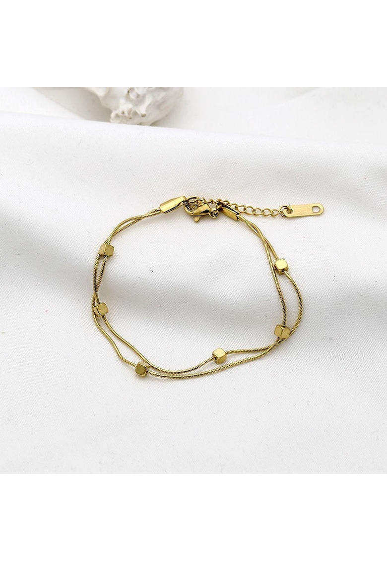 Bratara aurie - din otel inoxidabil - suflata cu aur 18k - in 2 straturi - cu piese cub - Jebel C6