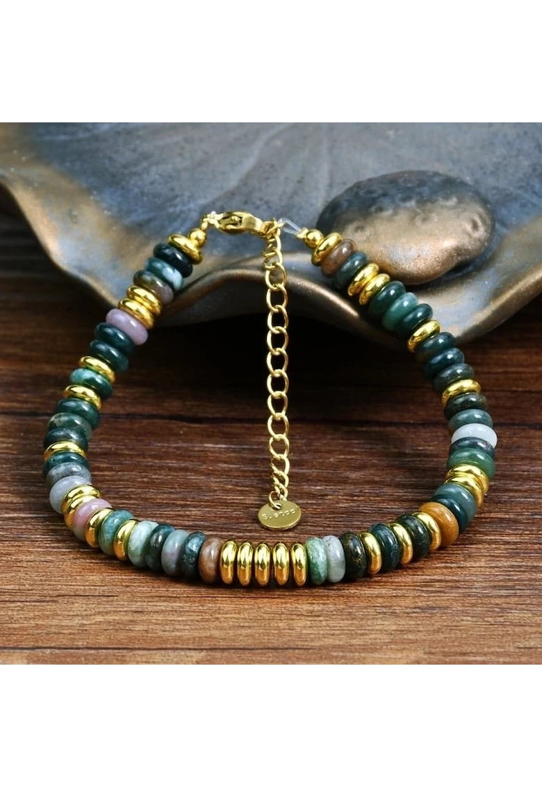 Bratara aurie - din otel inoxidabil - suflata cu aur 18k - cu pietre semipretioase de Agate - Jensina C6