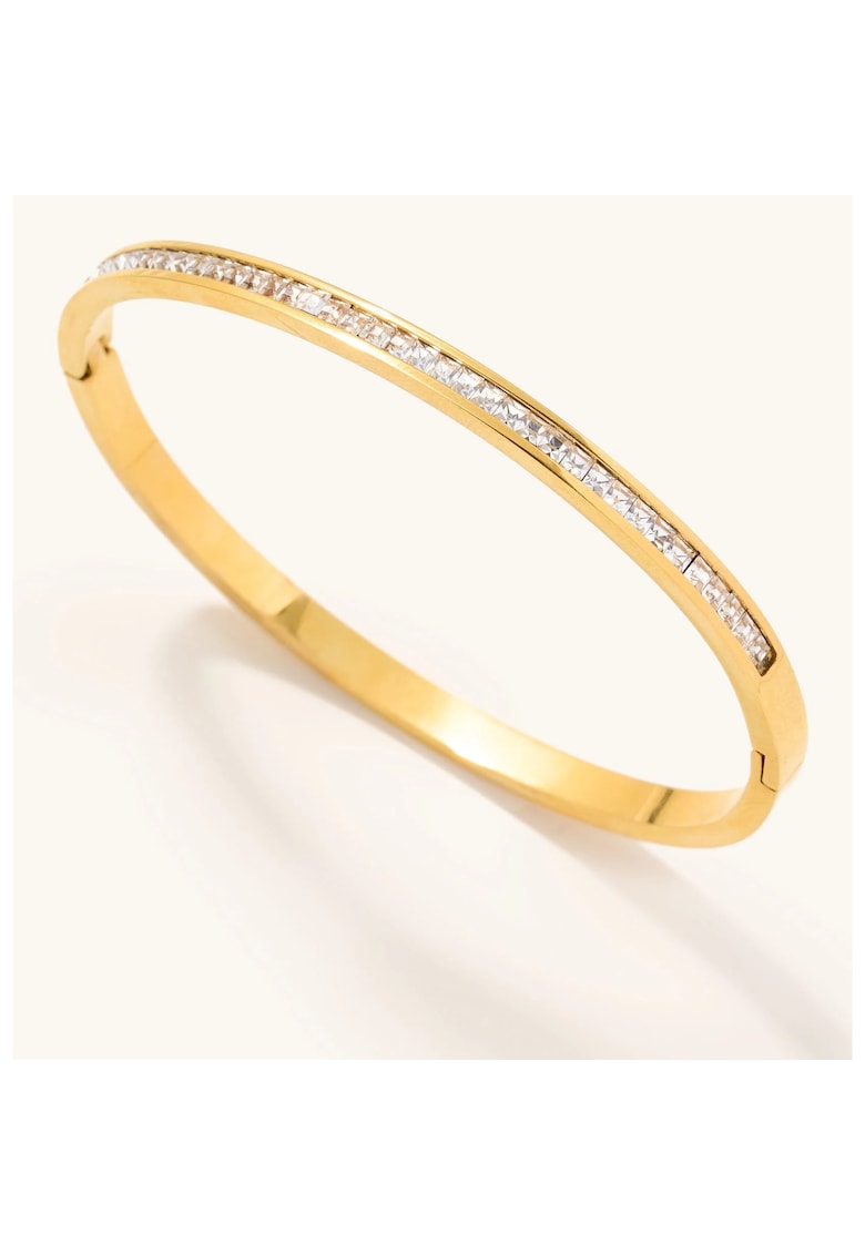 Bratara aurie - din otel inoxidabil - suflata cu aur 18k - tip bangle - cu pietre din zirconiu - Jessa C6