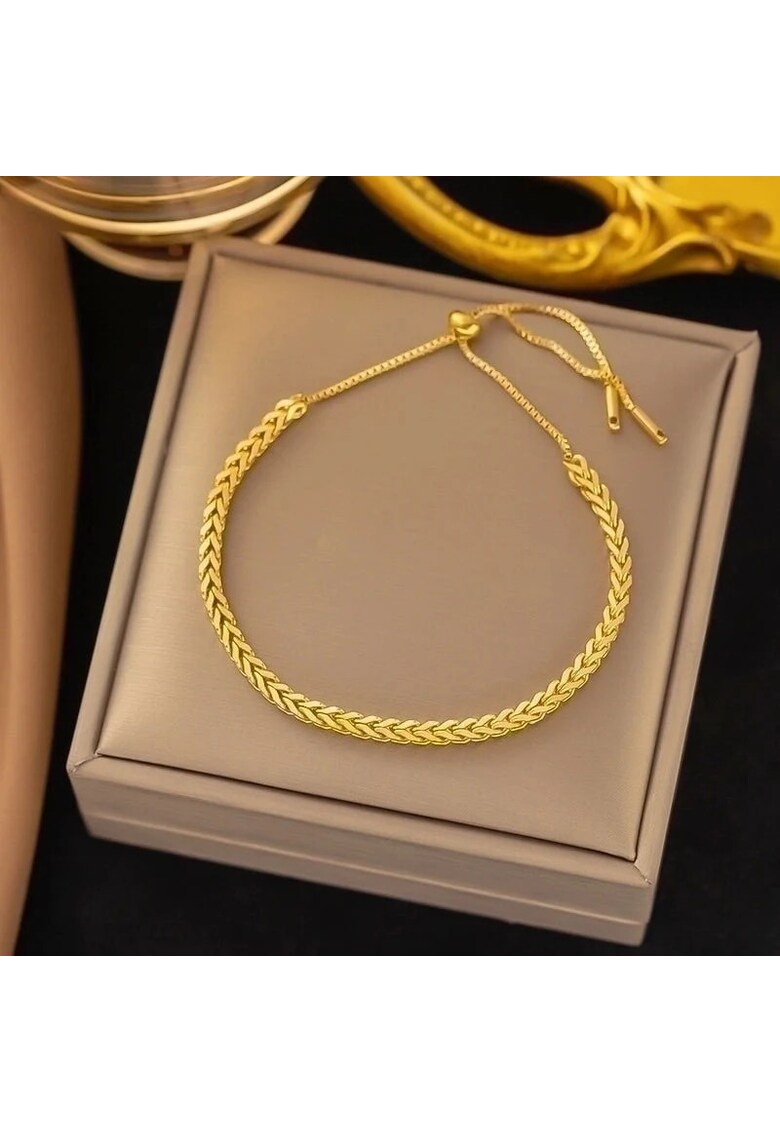 Bratara aurie - din otel inoxidabil - suflata cu aur 18k - impletita - Joey C6