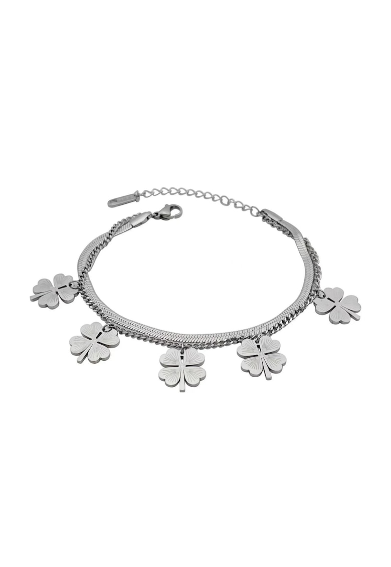 Bratara argintie - din otel inoxidabil - suflata cu aur 18k - cu trifoi - Iria C5 Bratara argintie - din otel inoxidabil - suflata cu aur 18k - cu trifoi - Iria C5