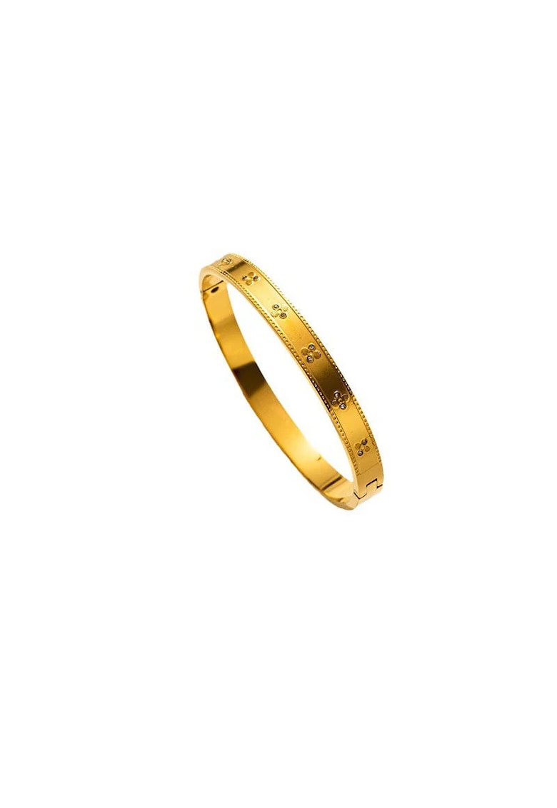 Bratara aurie - din otel inoxidabil - suflata cu aur 18k - tip bangle - cu pietricele - Isalin C5
