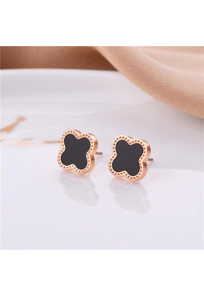 Cercei rose gold - din otel inoxidabil 316L - forma de trifoi stilizat - suflati cu aur 18K PVD - Geirrek C14