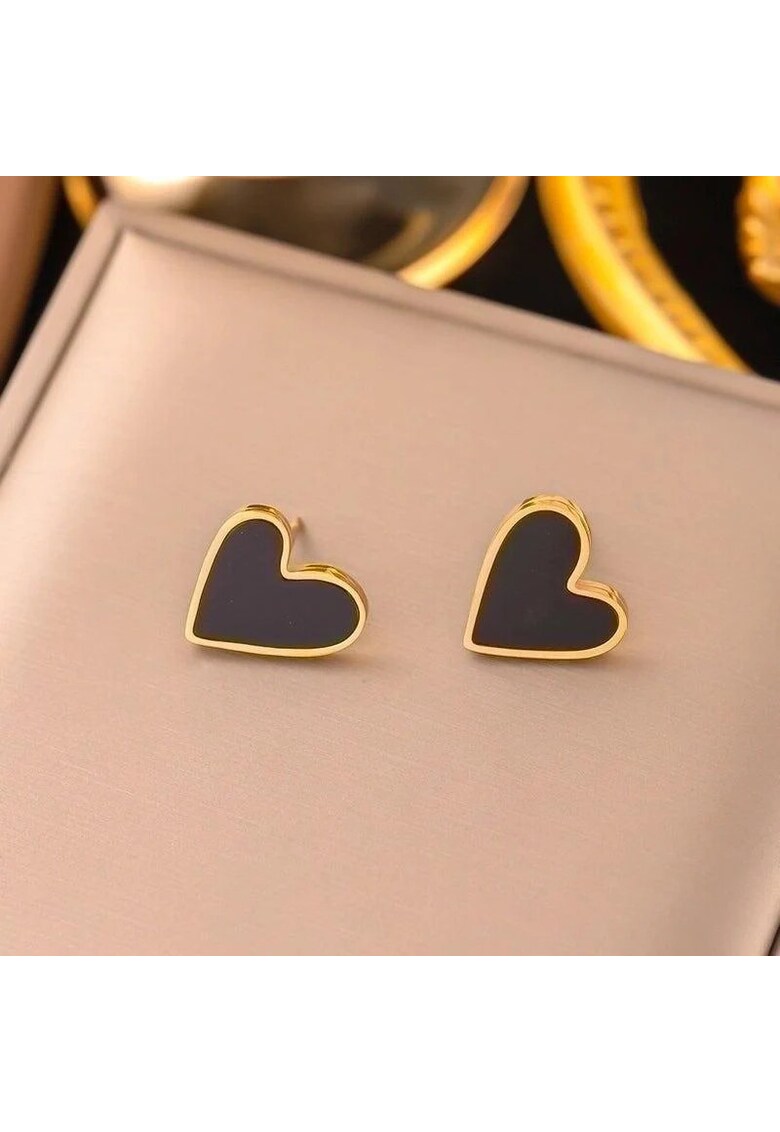 Cercei aurii - din otel inoxidabil - forma de inimioara - suflati cu aur 18k - Gerarda C2