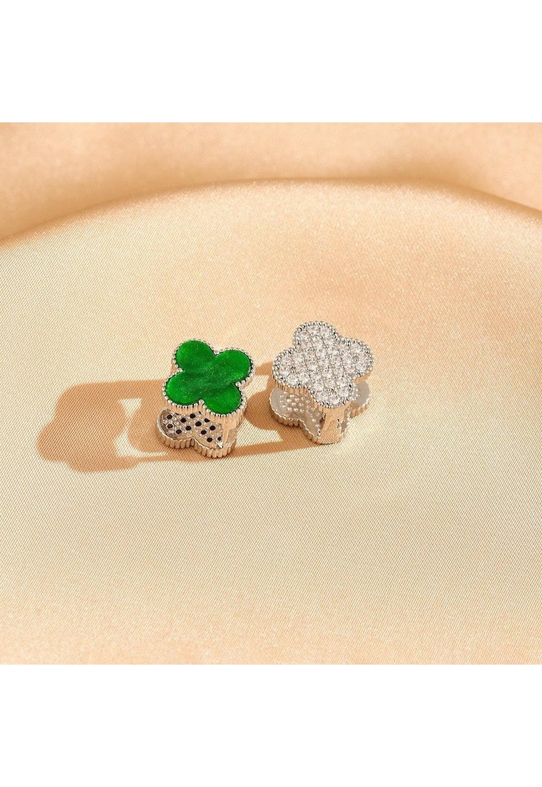 Cercei argintii - din otel inoxidabil - forma de floricele - cu 2 fete - suflati cu aur 18k - Gerdina C2