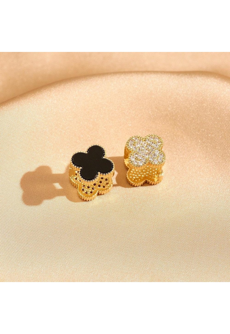 Cercei aurii - din otel inoxidabil - forma de floricele - cu 2 fete - suflati cu aur 18k - Gerdy C2