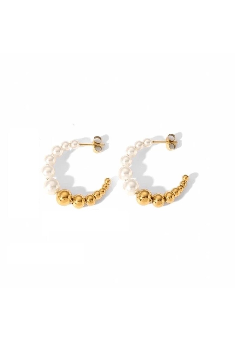 Cercei aurii - din otel inoxidabil - semirotunzi - cu perlute - suflati cu aur 18k - Gilda C2