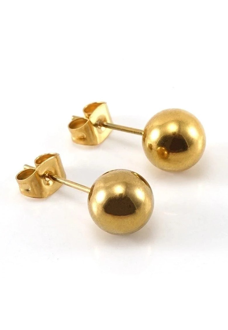 Cercei aurii - din otel inoxidabil - cu bilute aurii - suflati cu aur 18k - Gloria C2