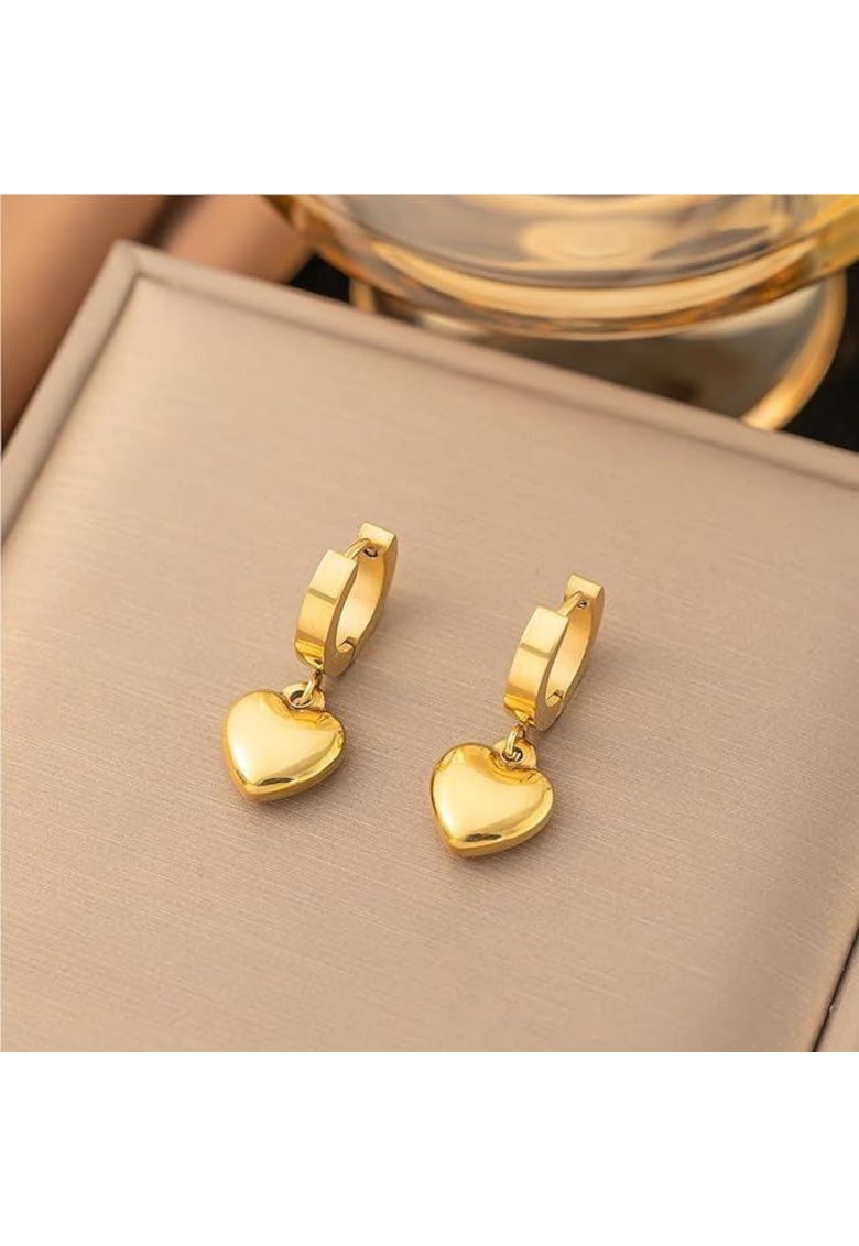 Cercei aurii - din otel inoxidabil - forma de inimioara - suflati cu aur 18k - Greta C1