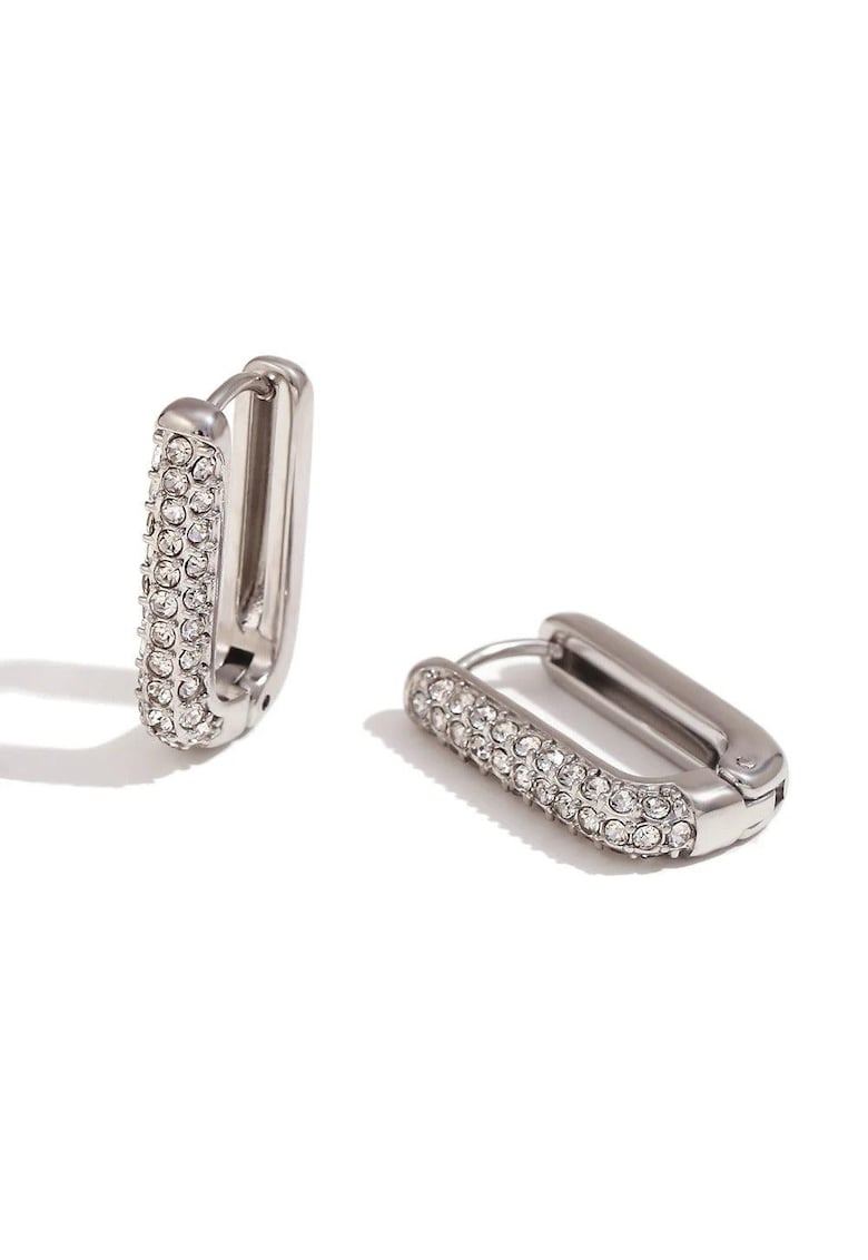 Cercei argintii - din otel inoxidabil - dreptunghiulari - cu pietre din zirconiu - suflati cu aur 18k - Gregina C2