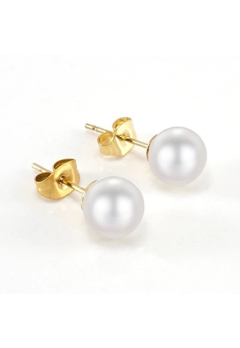 Cercei aurii - din otel inoxidabil - cu perlute - suflati cu aur 18k - Glynn C2