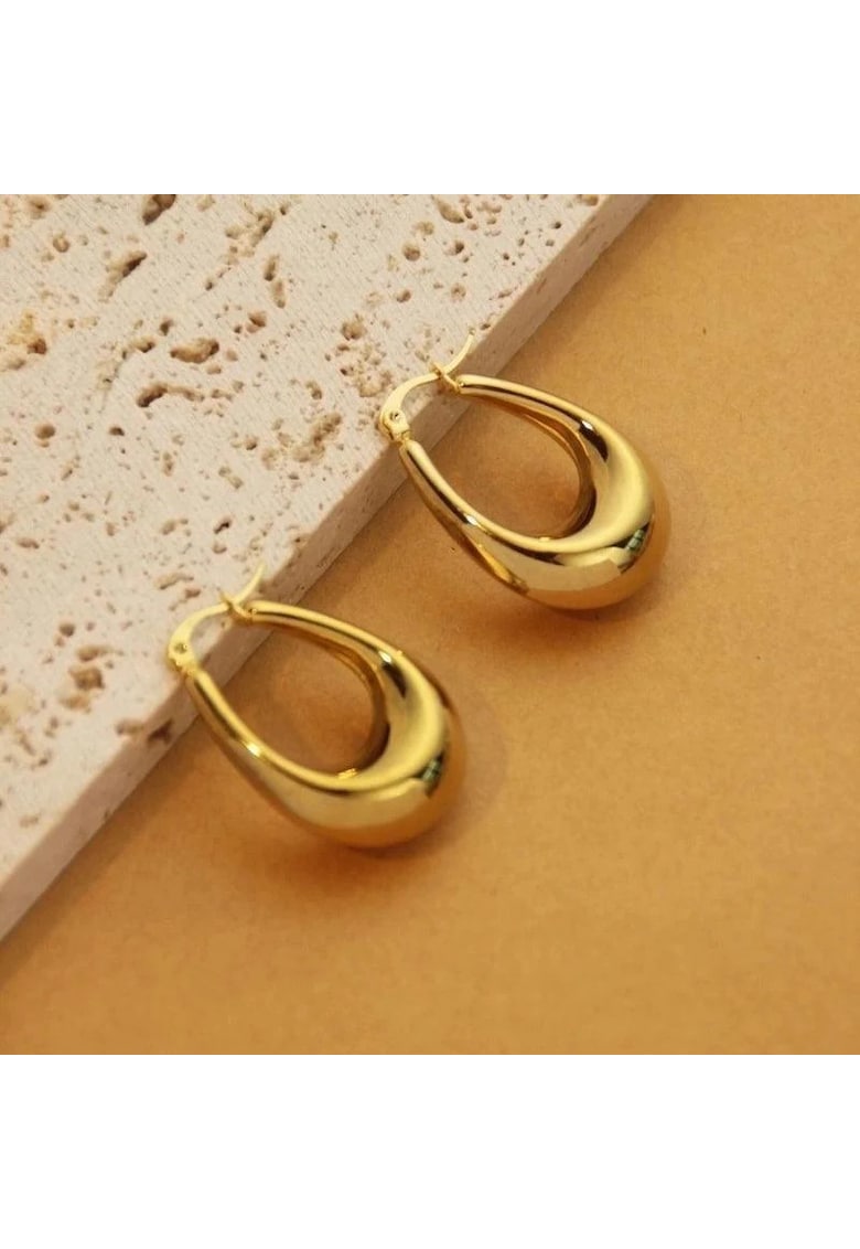 Cercei aurii - din otel inoxidabil - forma ovala - suflati cu aur 18k - Haldo C2