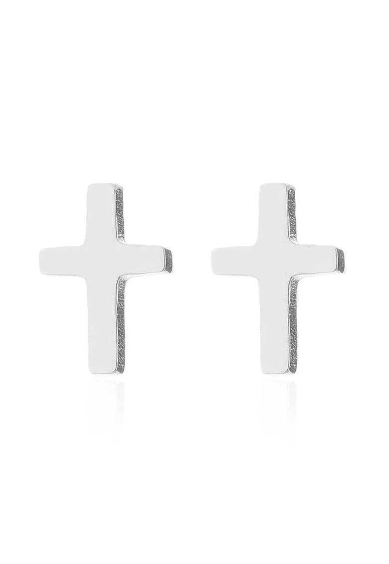 Cercei argintii - din otel inoxidabil - forma de cruciulita - suflati cu aur 18k - Fiona C1