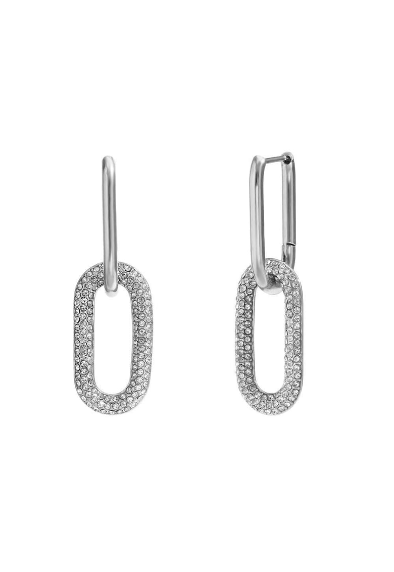 Cercei argintii - din otel inoxidabil - forma ovala - cu pietre din zirconiu - suflati cu aur 18k - Flora C1