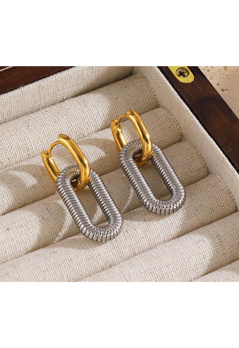 Cercei argintii - din otel inoxidabil - forma ovala - cu inchizatoare aurie - suflati cu aur 18k - Florentina C1