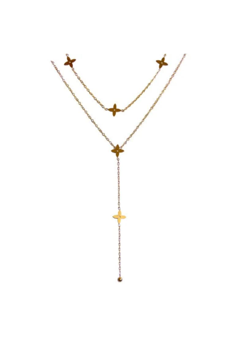 Colier auriu - din otel inoxidabil - suflat cu aur 18k - cu floricele - Herdi C3