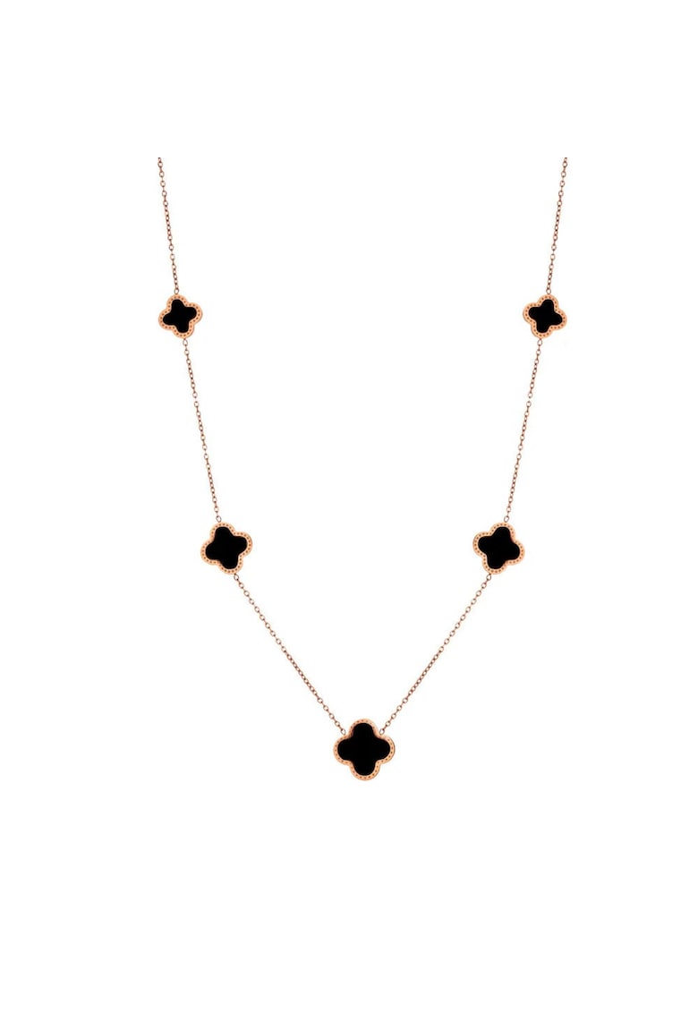 Colier rose gold - din otel inoxidabil - suflat cu aur 18k - cu piese in forma de trifoi stilizat - Ika C4