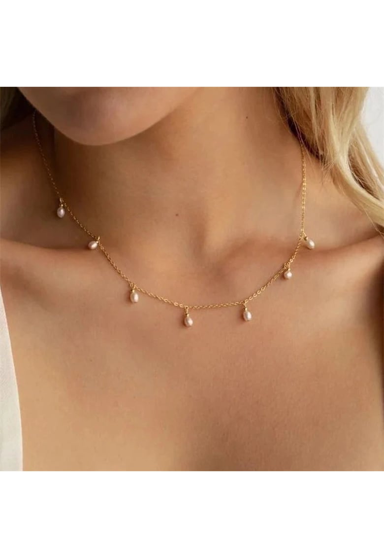 Colier auriu - din otel inoxidabil - suflat cu aur 18k - cu perlute delicate - Helvi C3