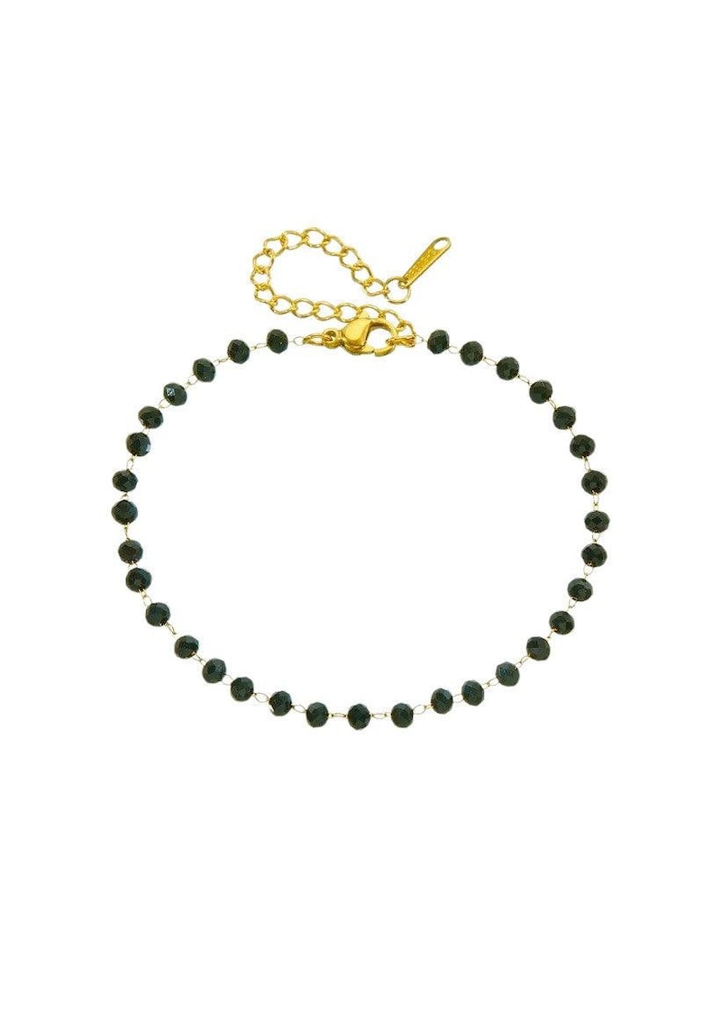 Bratara aurie - din otel inoxidabil - suflata cu aur 18k - cu margelute negre