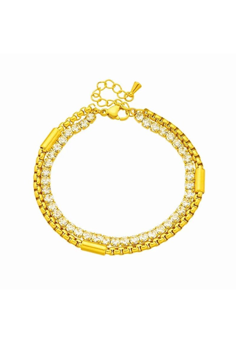 Bratara aurie - din otel inoxidabil - suflata cu aur 18k - dubla - tennis - cu din