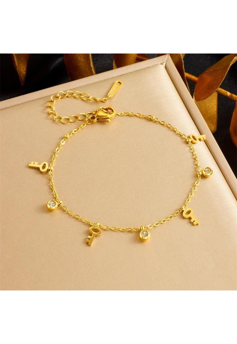 Bratara aurie - din otel inoxidabil - suflata cu aur 18k - cu cheie si pietre - Elsa C3