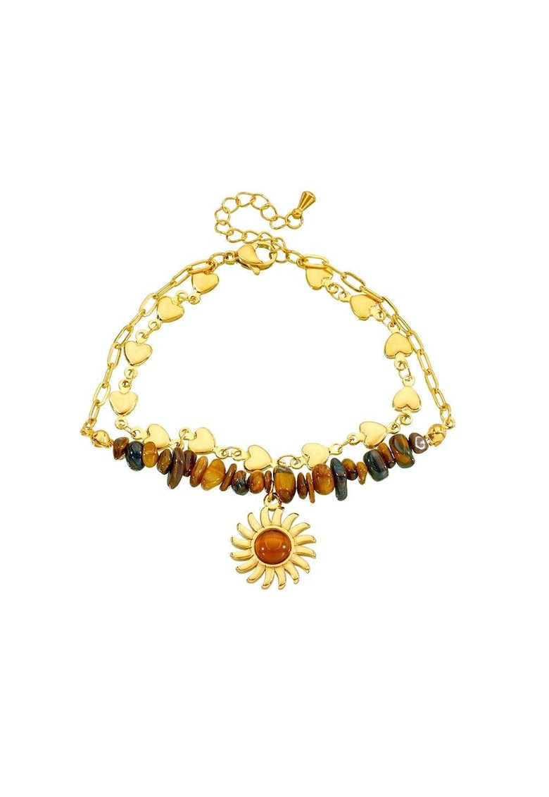 Bratara aurie - din otel inoxidabil - suflata cu aur 18k - cu pietre maro si soare - Emiliana C3