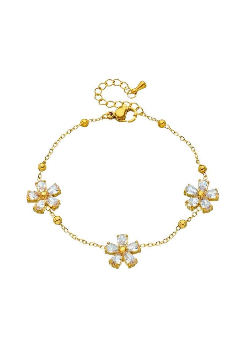 Pursehuit Bratara aurie din otel inoxidabil placat cu aur 18K PVD - cu pietre si floricele - Esaiana C3